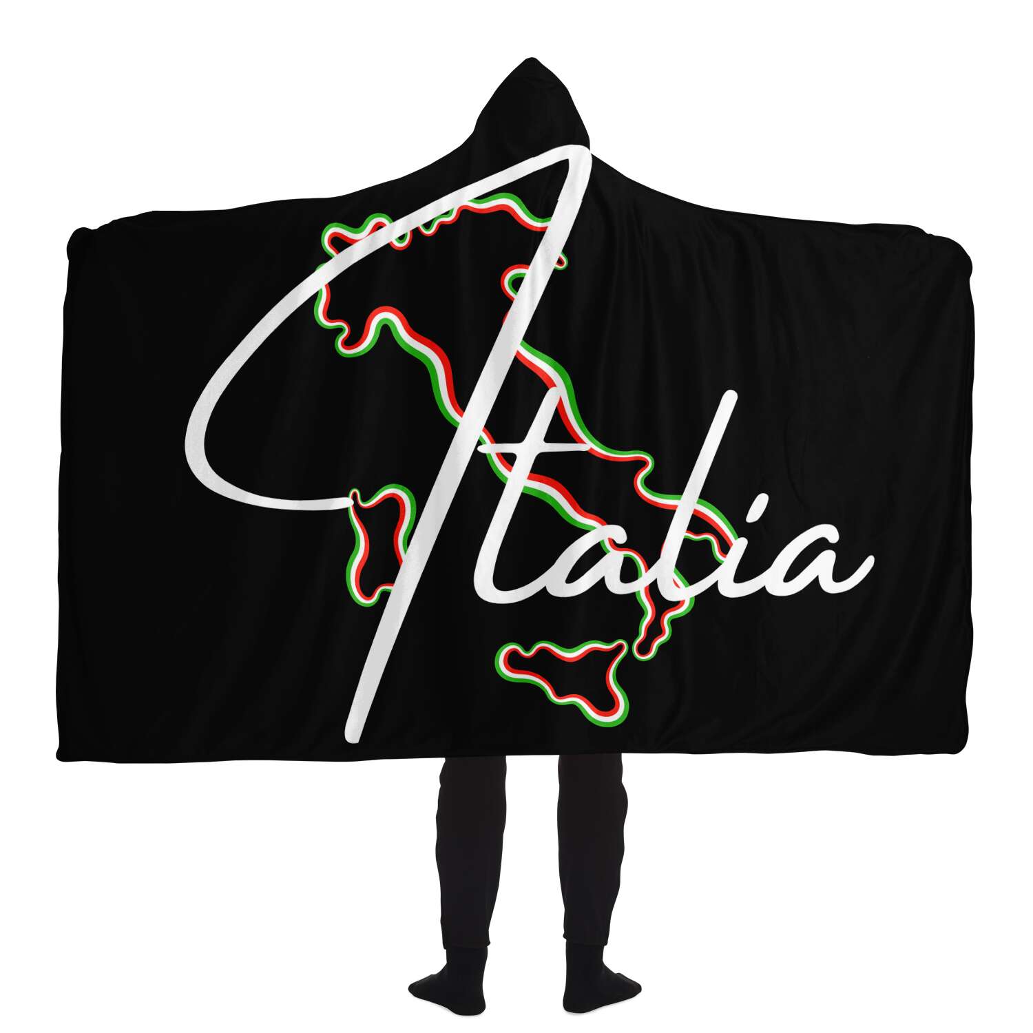 Italia Flag Map Hooded Blanket