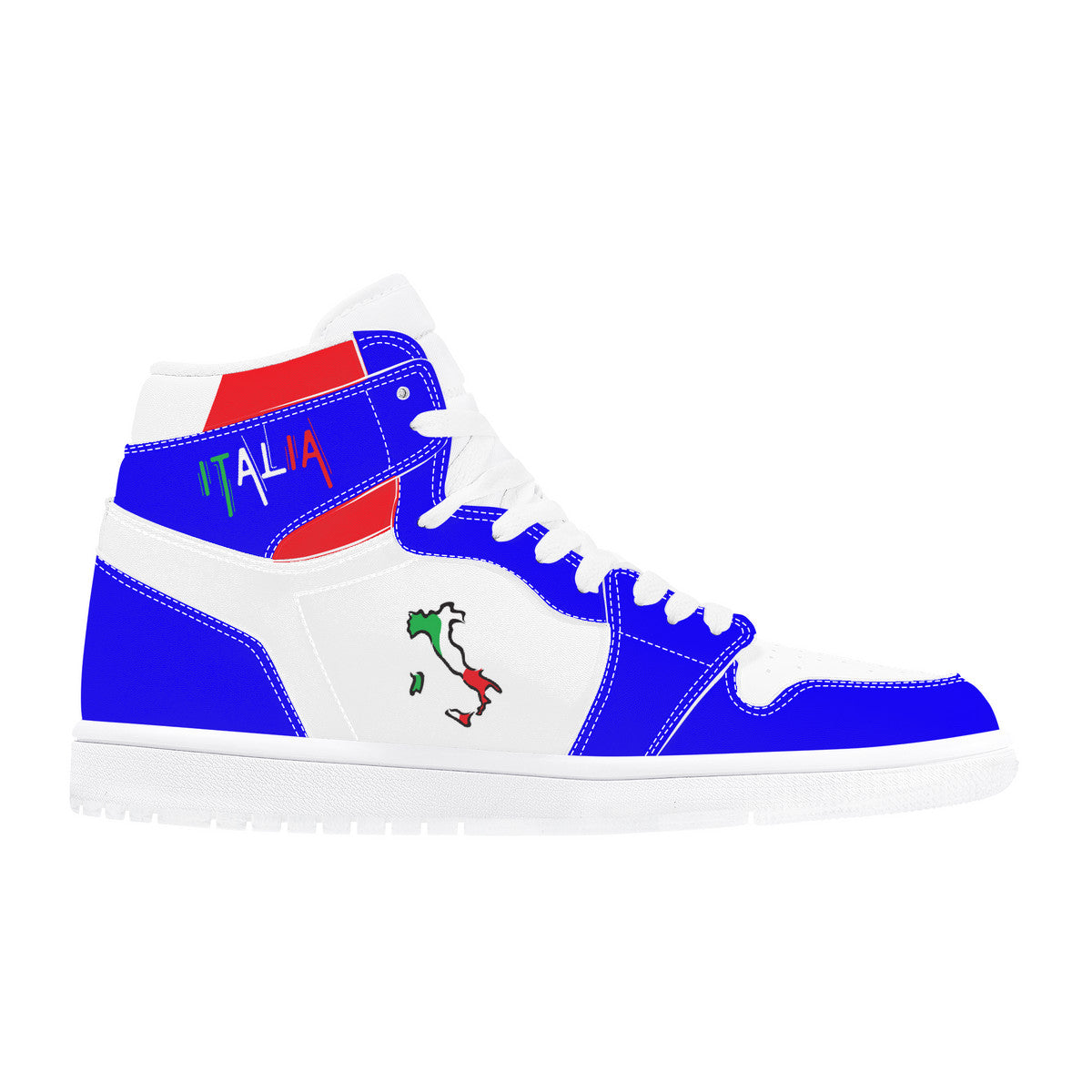 Italia Flag Map High Top Leather Blu Sneakers