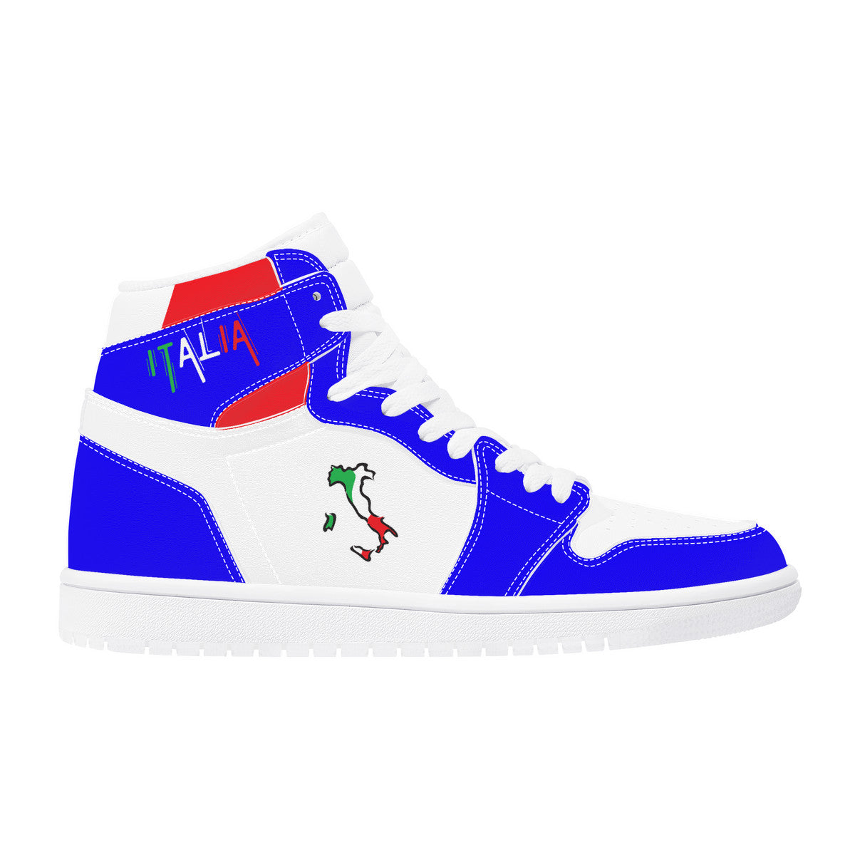 Italia Flag Map High Top Leather Blu Sneakers