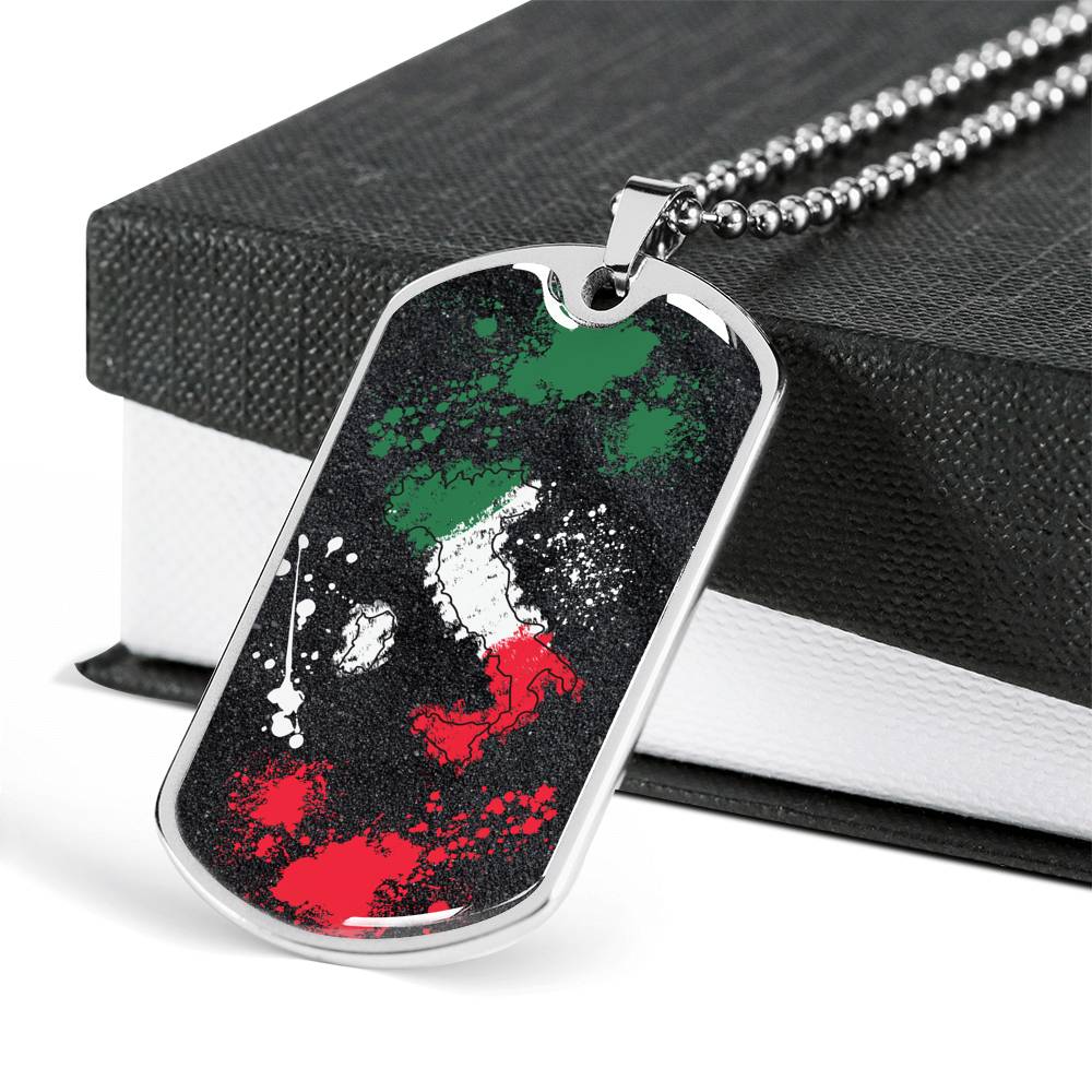 Italy Flag Map Paint Art Dog-Tag Necklace