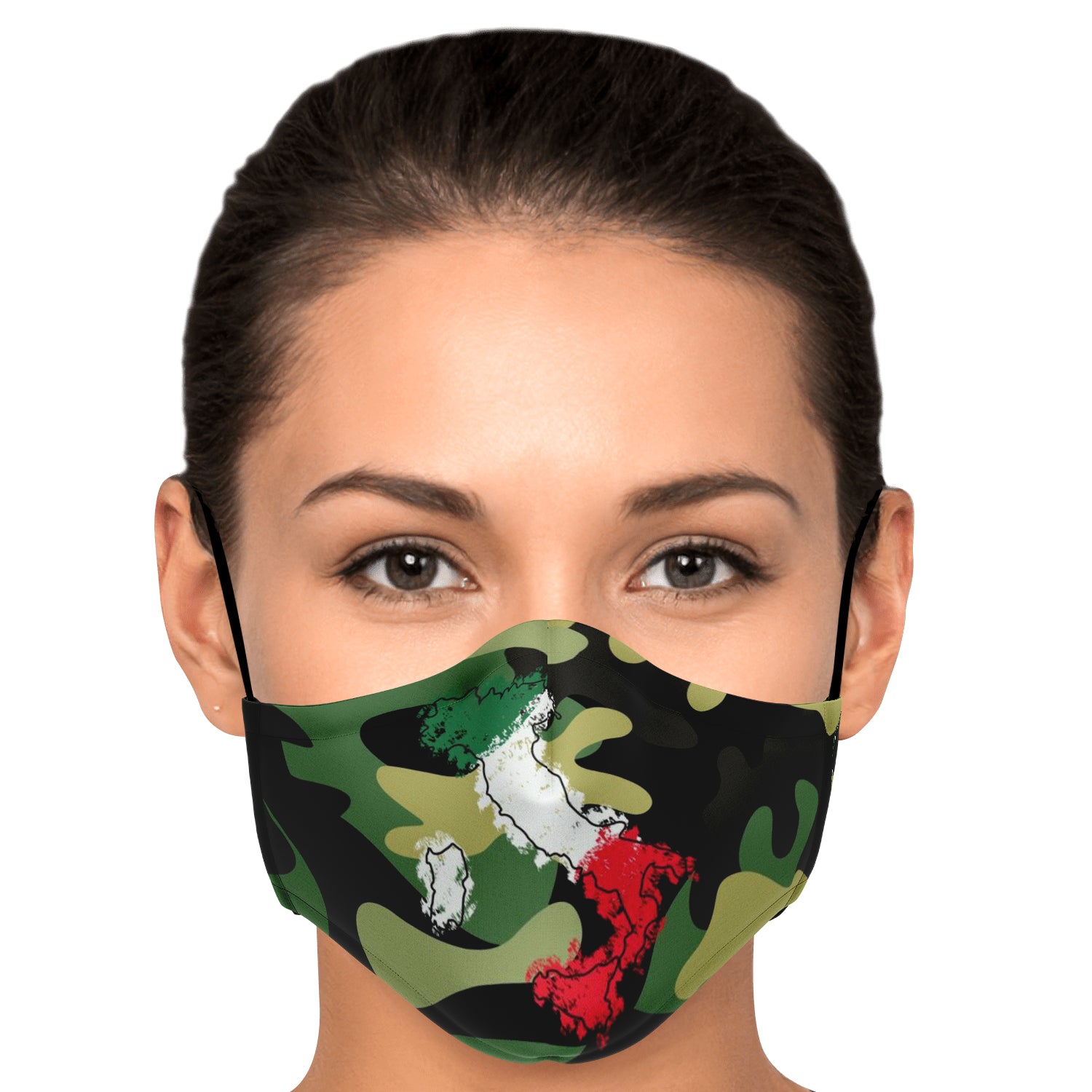 Italy Flag Map Paint Green Camo Face Mask + 2 PM 2.5 Filters