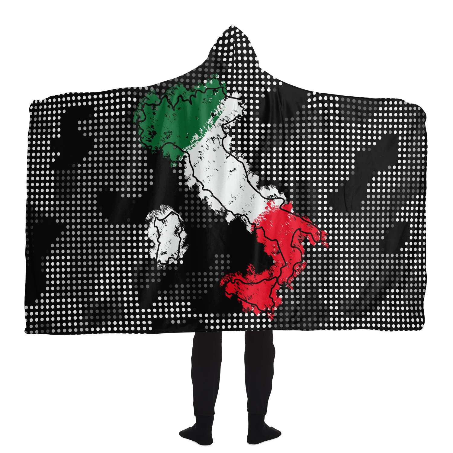 Italy Flag Map Carbon Grey Hooded Blanket