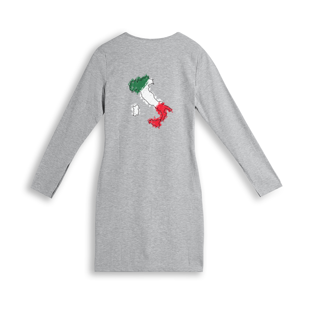 Italy Flag Map Women's Long Sleeve Zipper Front Dress