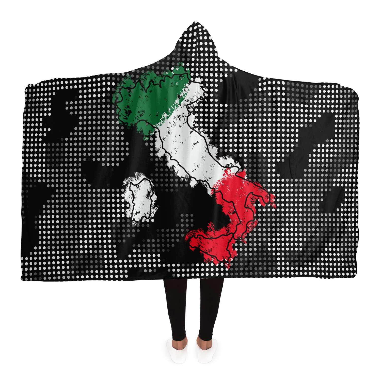 Italy Flag Map Carbon Grey Hooded Blanket