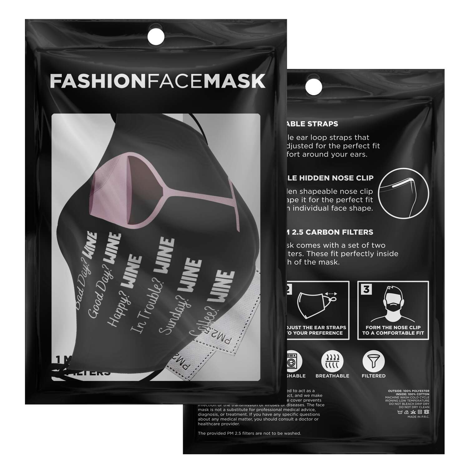 Funny Wine All Occasions Face Mask + 2 PM 2.5 Filters