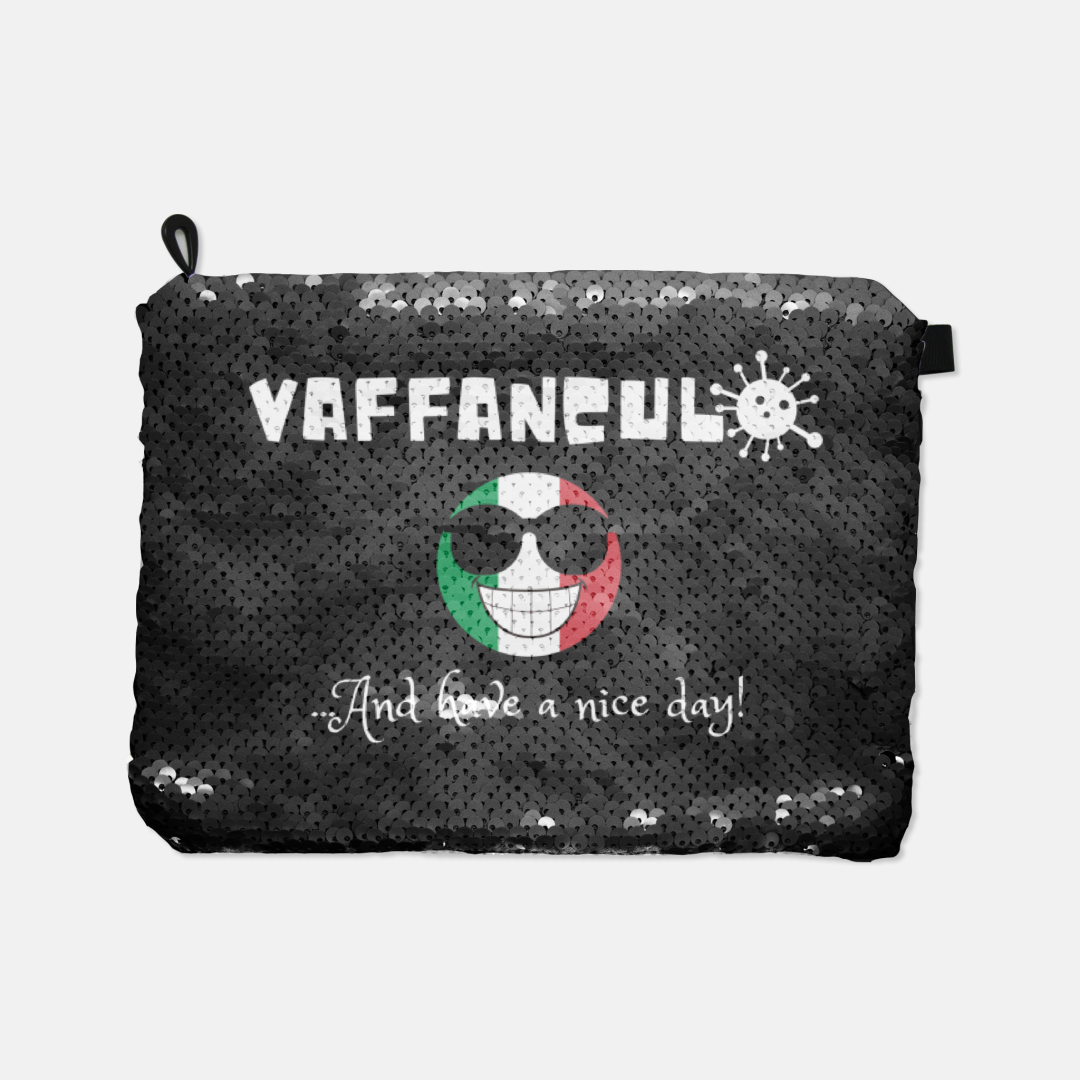 Vaffanculo And Have A Nice Day Sequin Reversible Cosmetic Bag