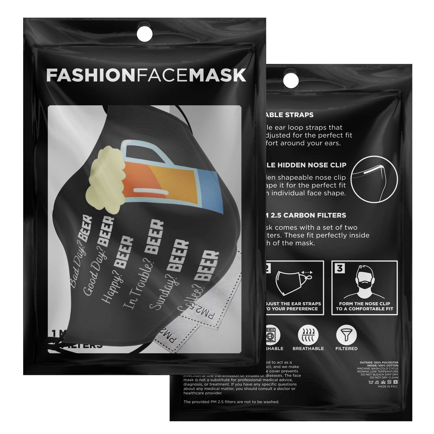 Funny Beer All Occasions Face Mask + 2 PM 2.5 Filters