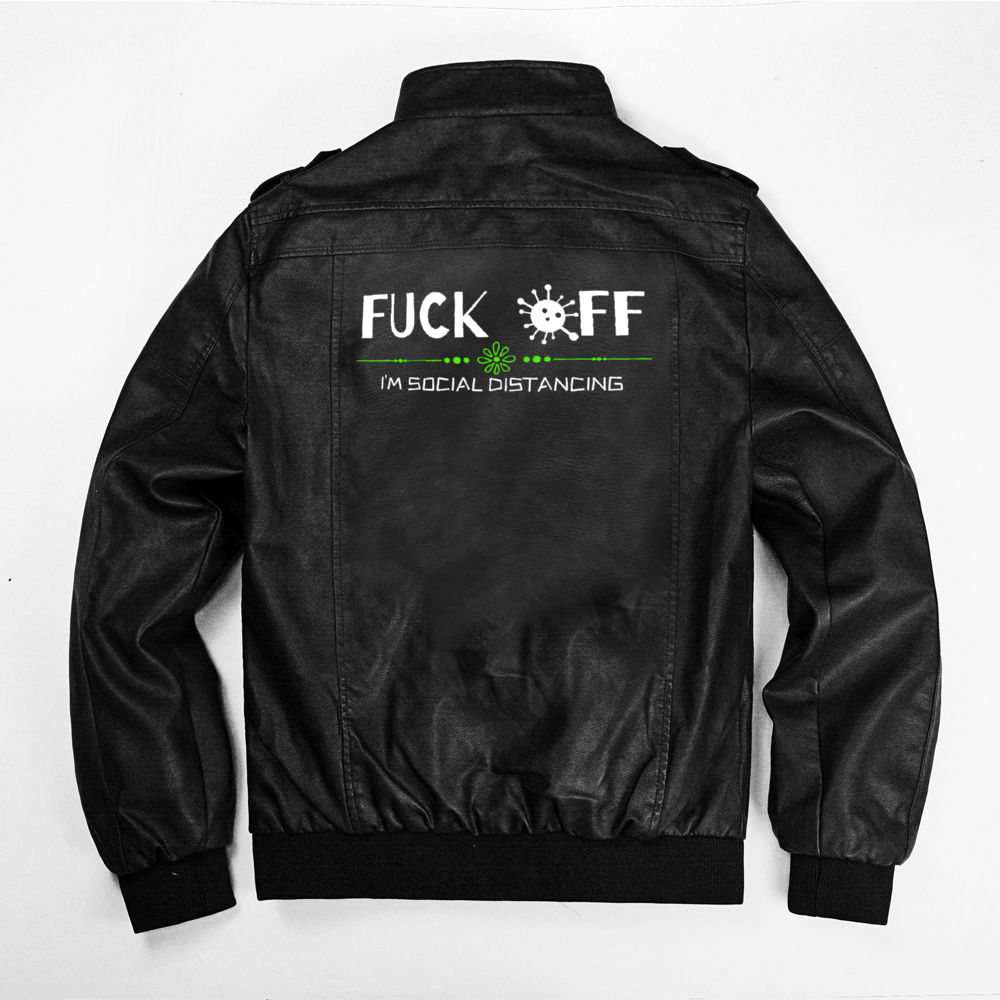 Fuck Off Men's PU Leather Jacket With Removable Hood
