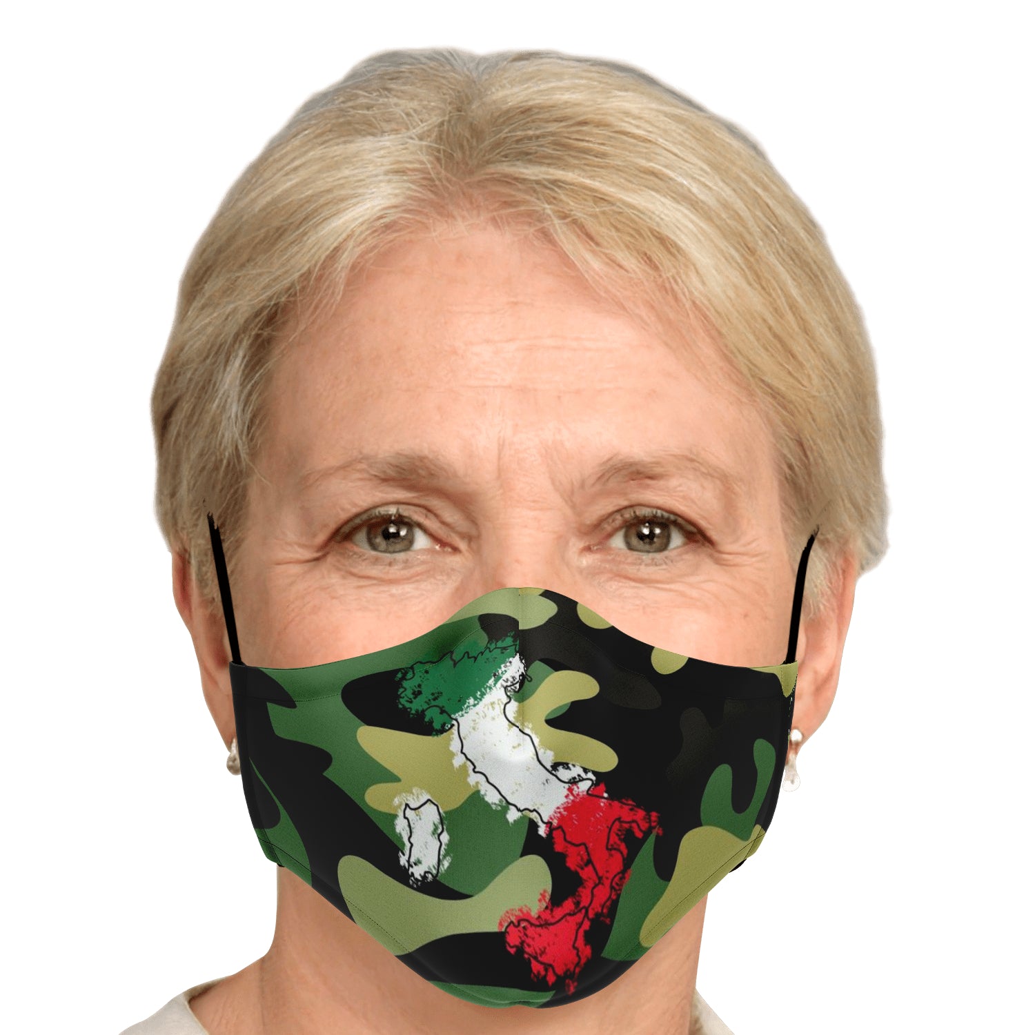 Italy Flag Map Paint Green Camo Face Mask + 2 PM 2.5 Filters