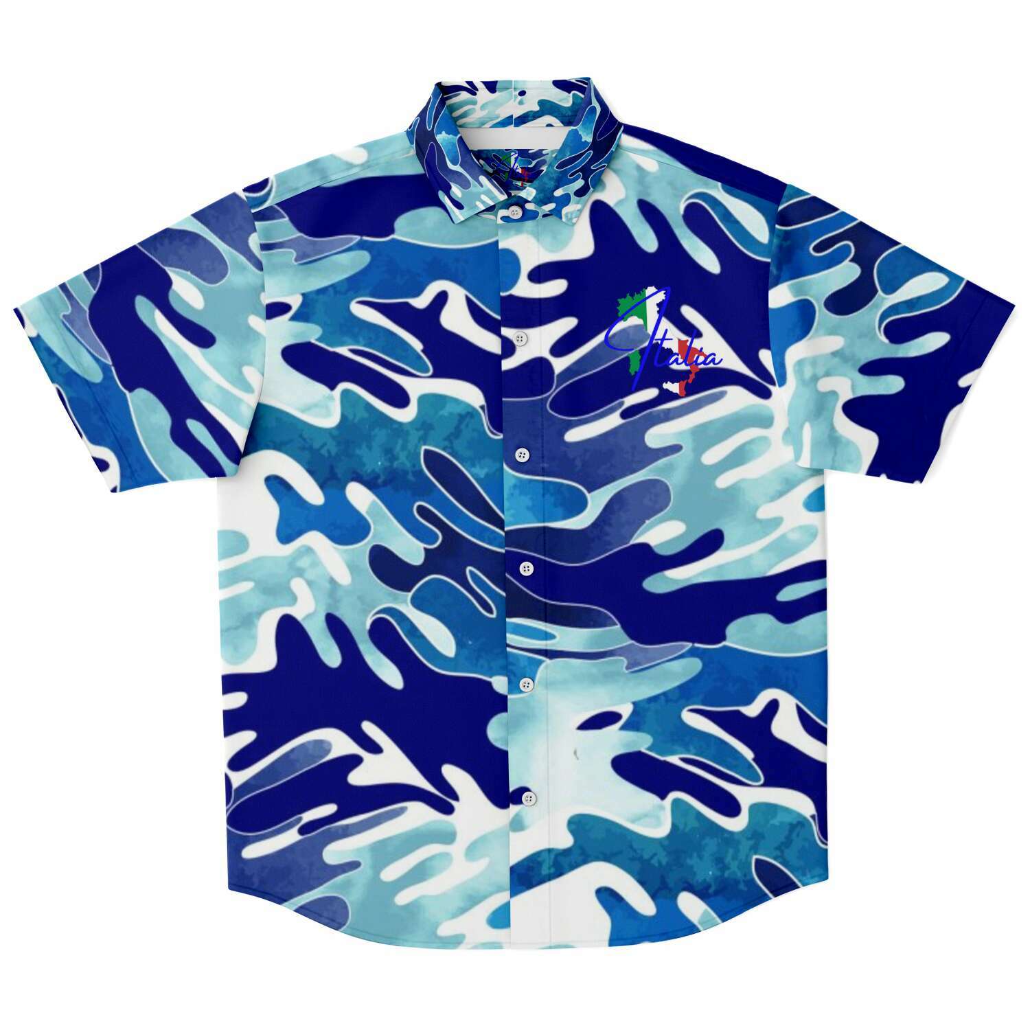 Italia Flag Map Short Sleeve Down Shirt