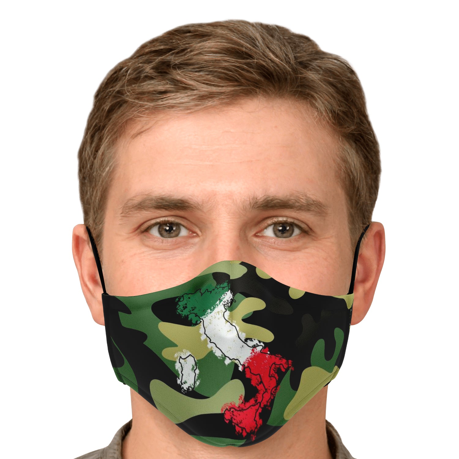 Italy Flag Map Paint Green Camo Face Mask + 2 PM 2.5 Filters