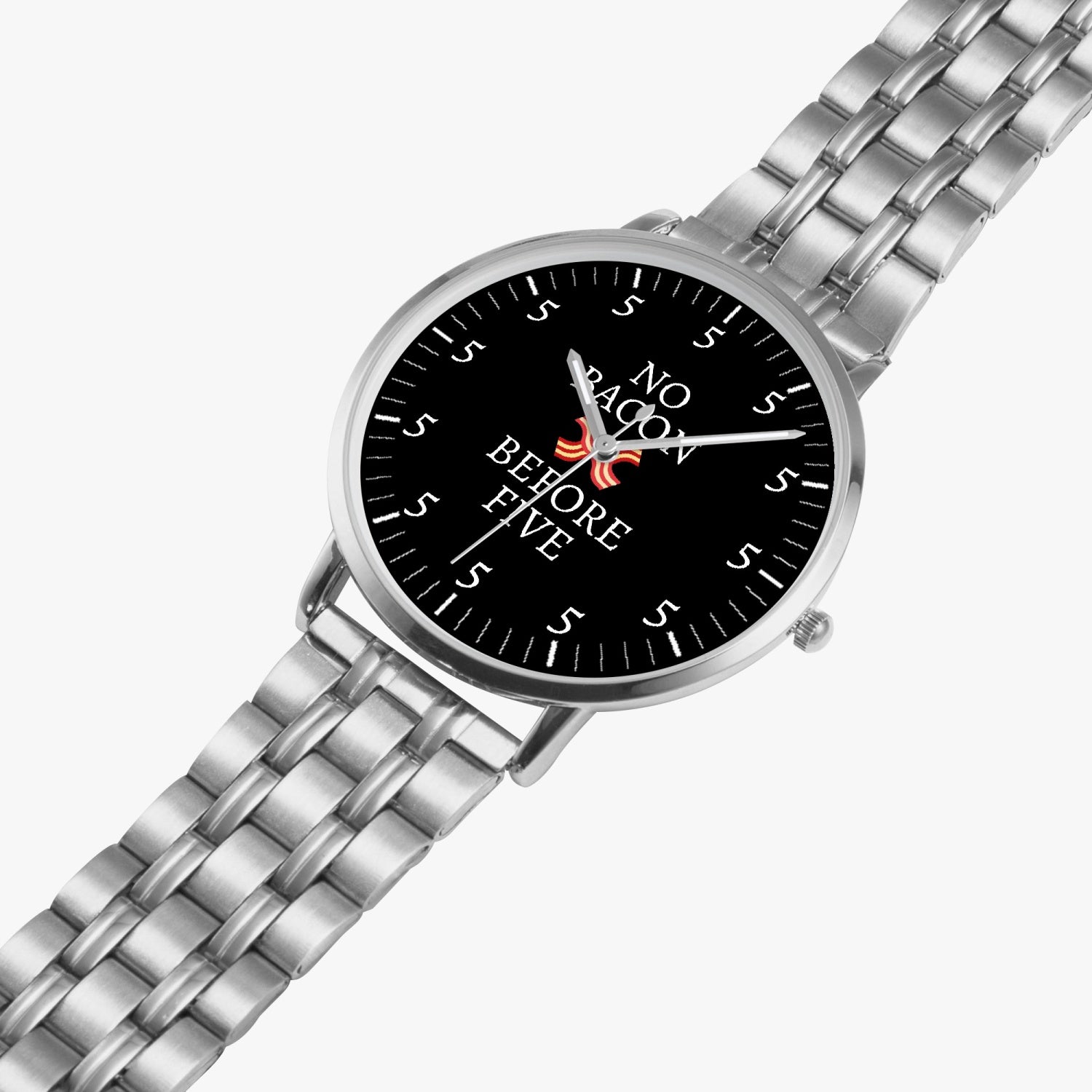 No Bacon Before Five Steel Strap Quartz watch