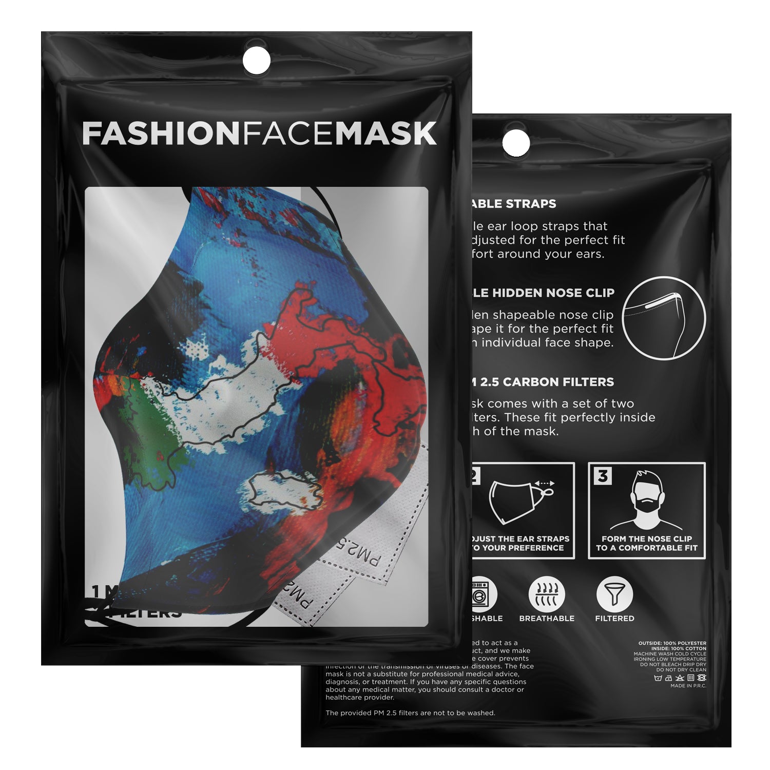 Italy Flag Map Paint Face Mask + 2 PM 2.5 Filters