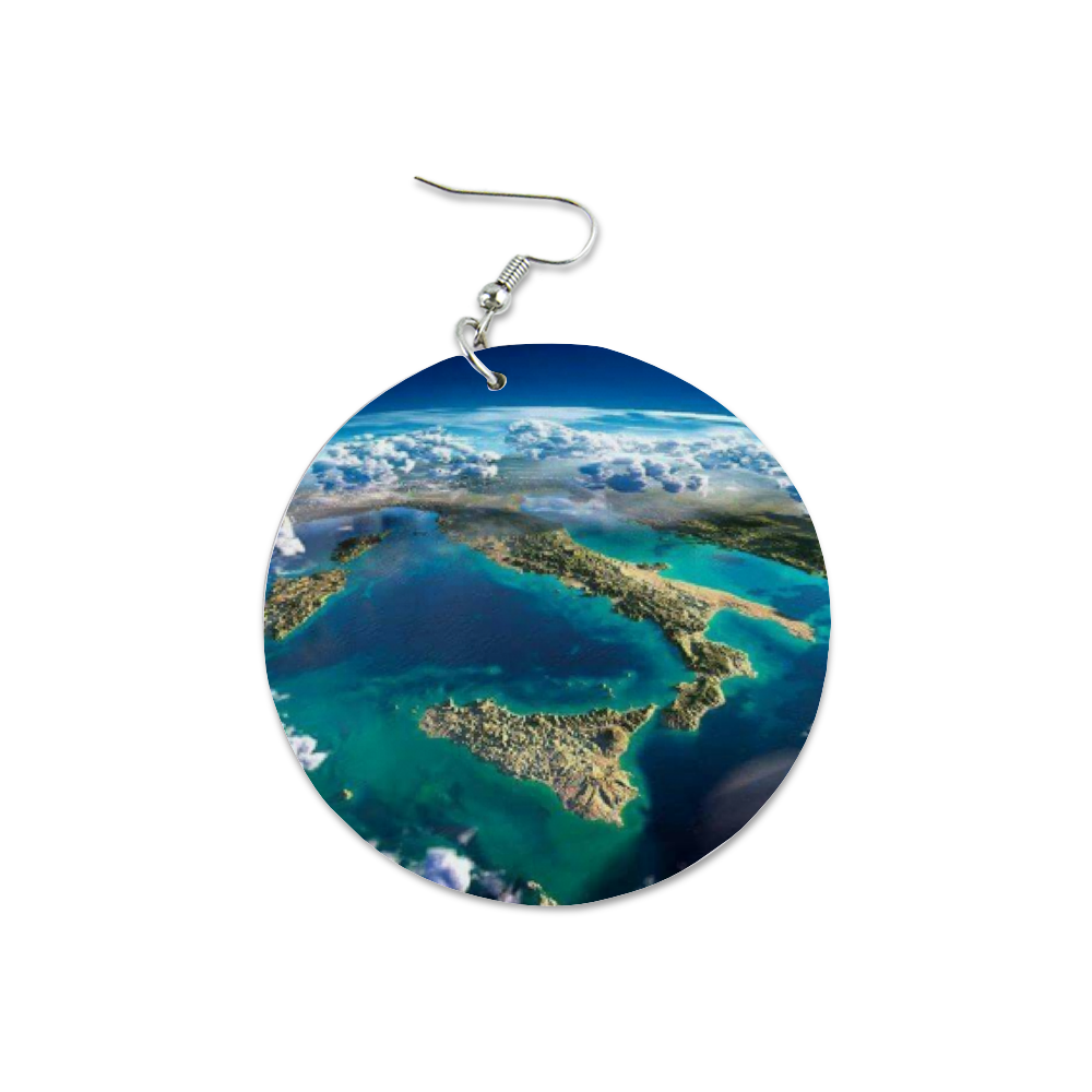 Italy Sat View Round Wooden Earrings