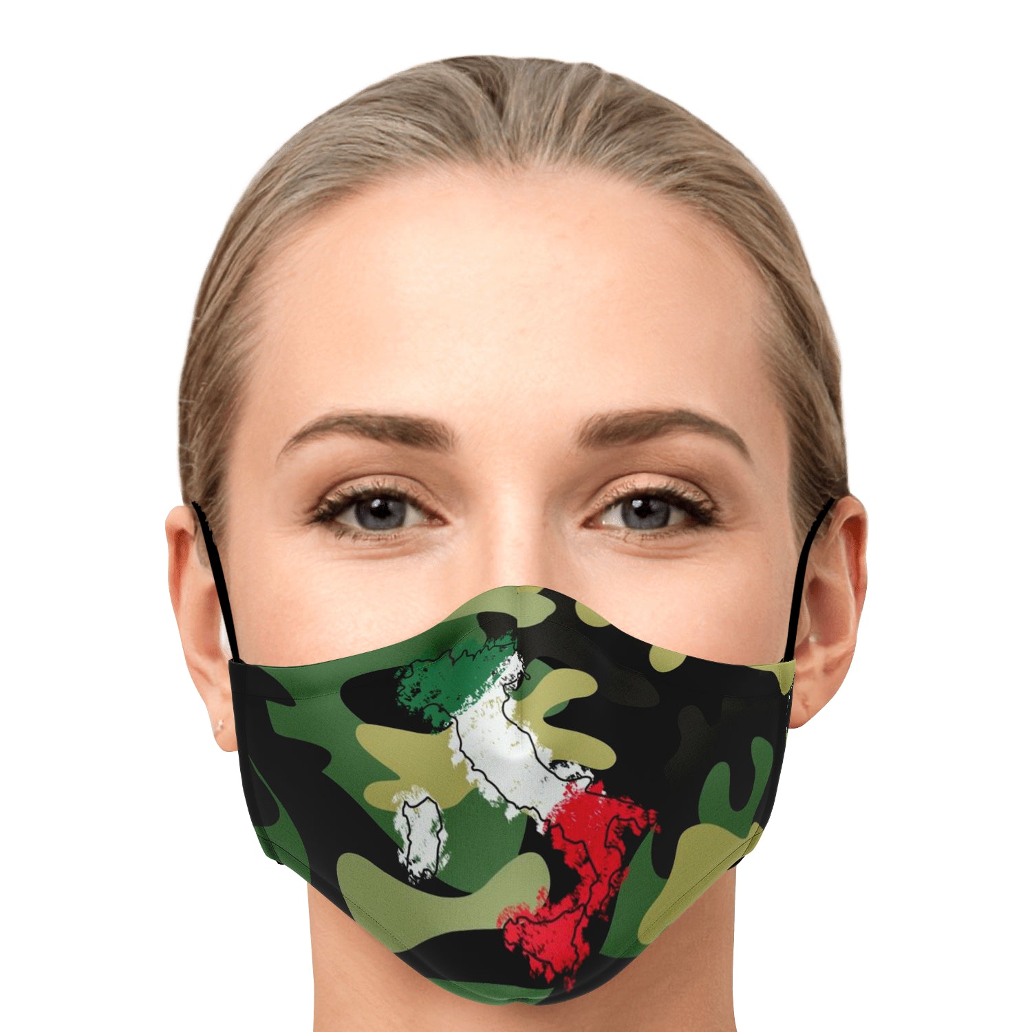 Italy Flag Map Paint Green Camo Face Mask + 2 PM 2.5 Filters