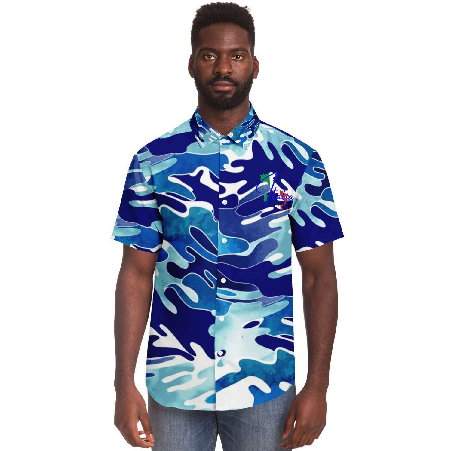 Italia Flag Map Short Sleeve Down Shirt