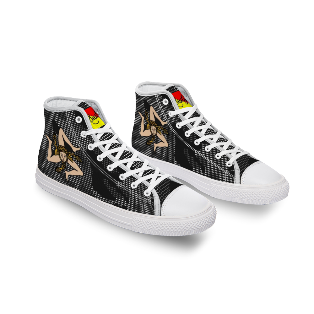 Sicilian Carbon Grey Camo Canvas High Top Sneakers for Men Women