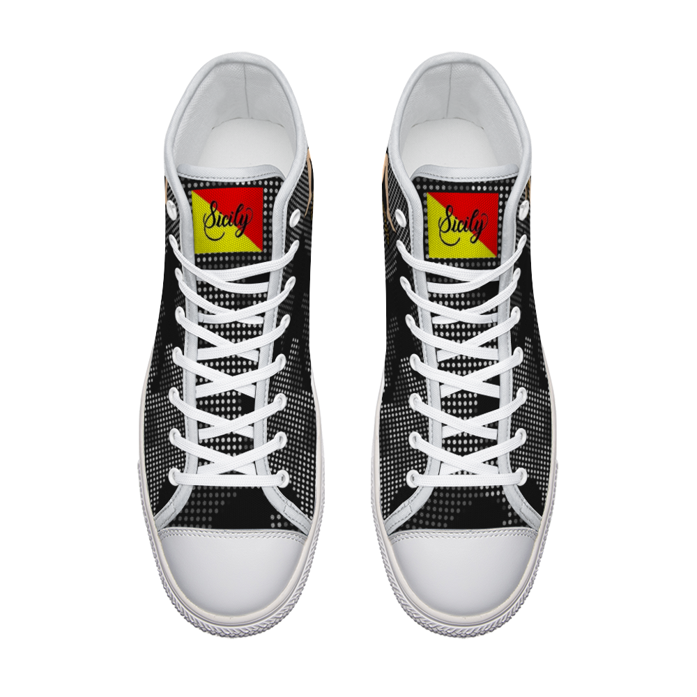 Sicilian Carbon Grey Camo Canvas High Top Sneakers for Men Women