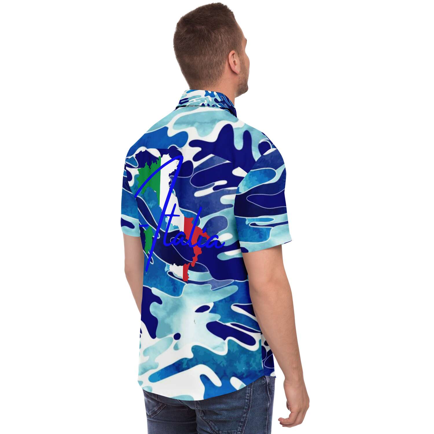 Italia Flag Map Short Sleeve Down Shirt