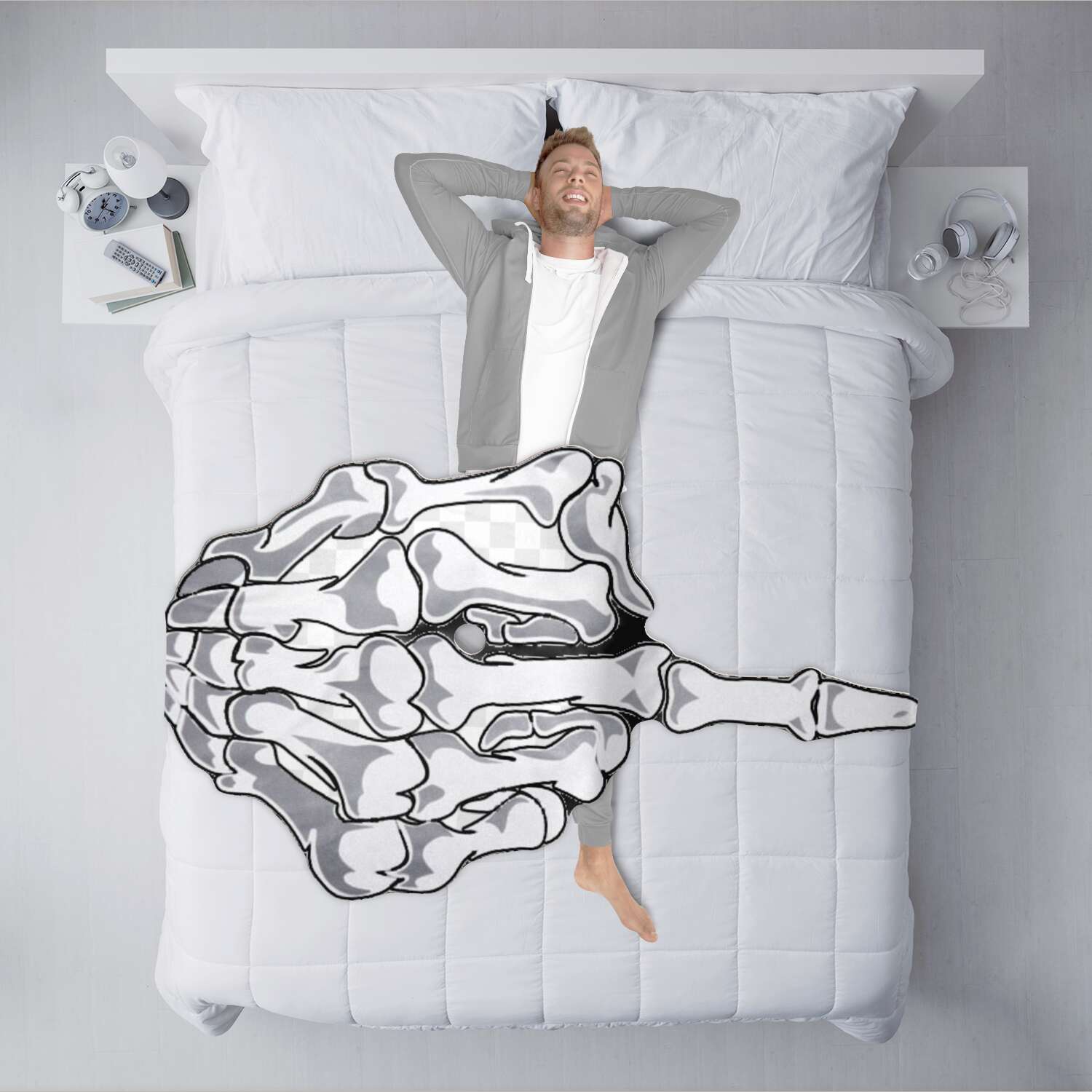 Skeleton Mid Finger Freeform Microfiber Fleece Blanket