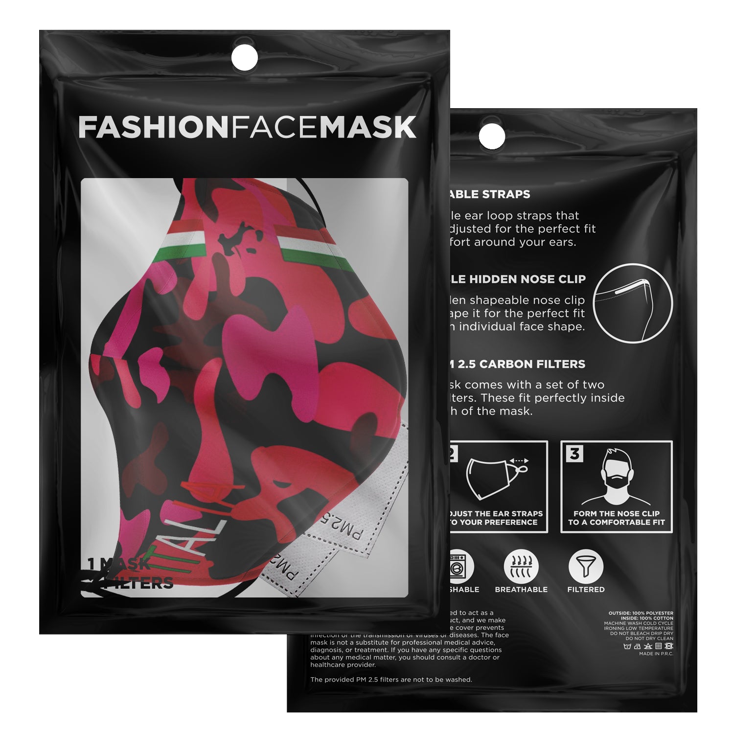 Italia Pink Camo Face Mask + 2 PM 2.5 Filters