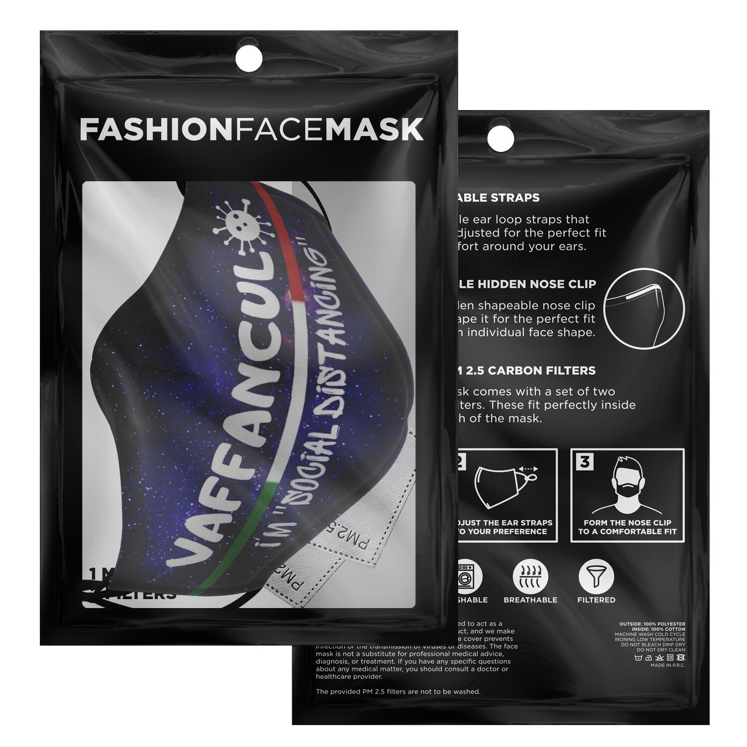 Vaffanculo Social Distancing Galaxy Face Mask + 2 PM 2.5 Filters