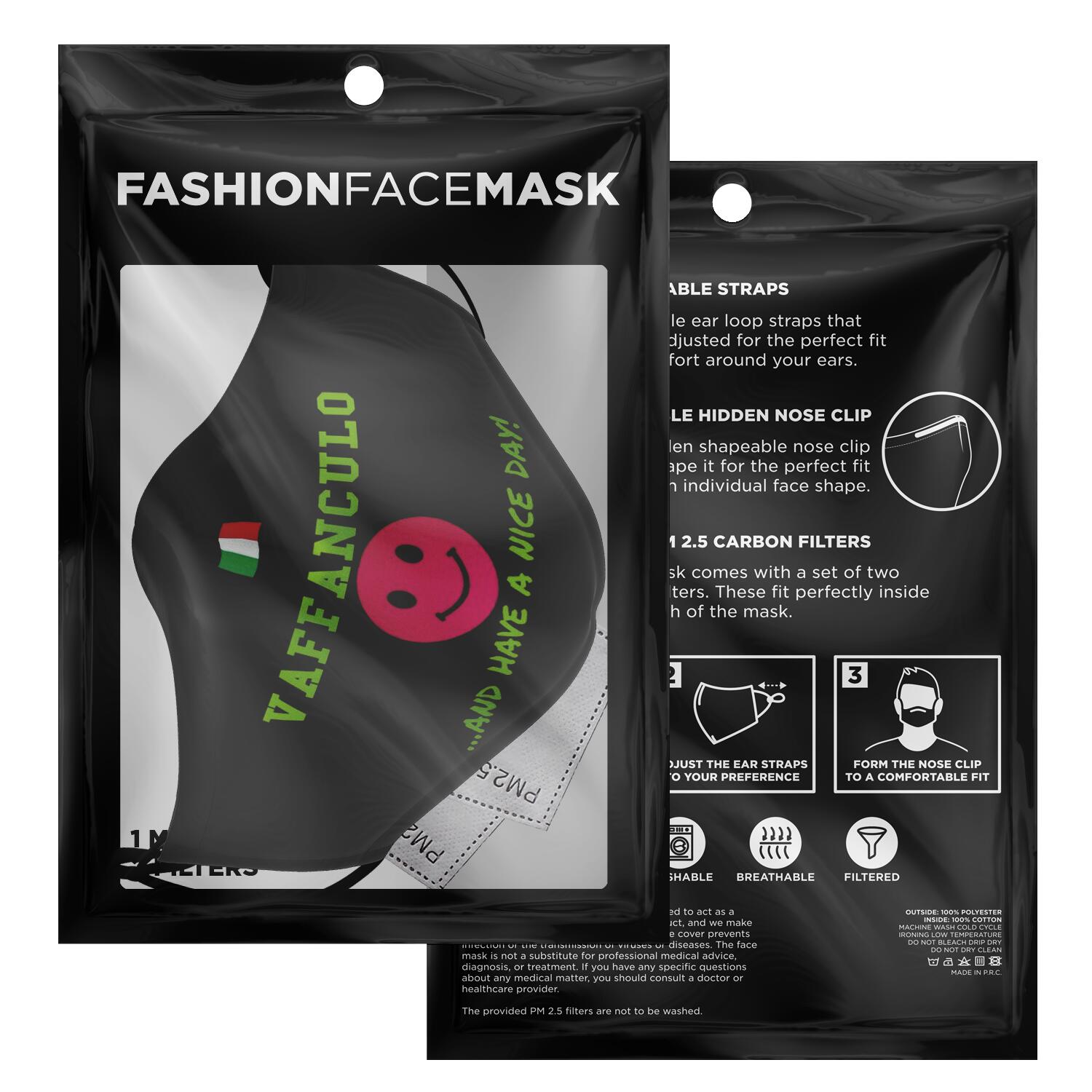 Vaffanculo Have A Nice Day Custom Face Mask + 2 PM 2.5 Filters