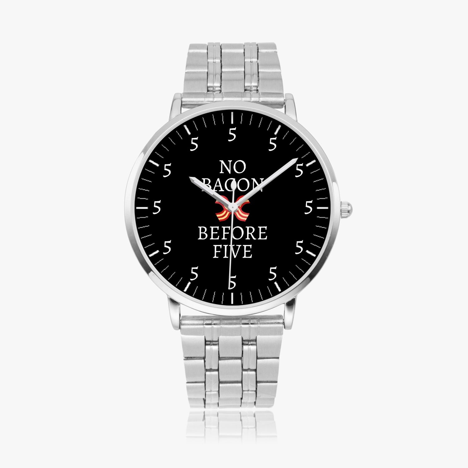 No Bacon Before Five Steel Strap Quartz watch