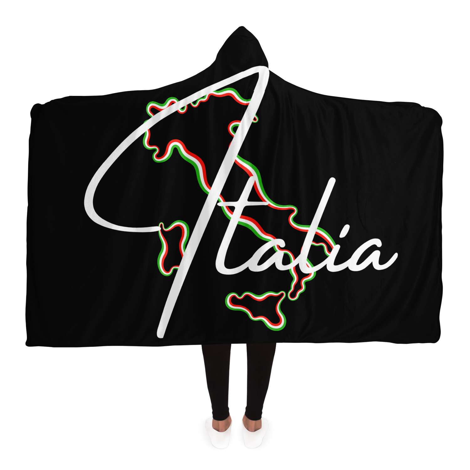 Italia Flag Map Hooded Blanket