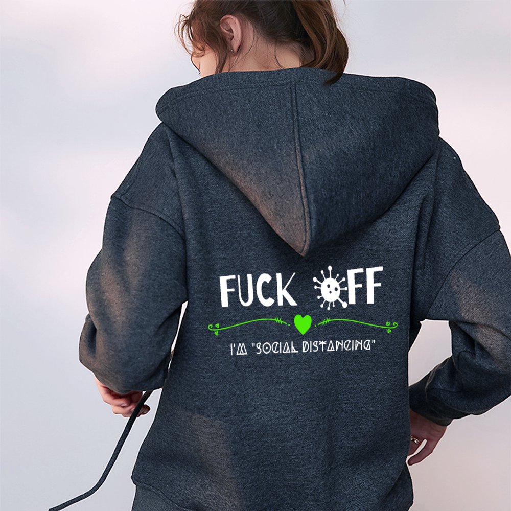 Fuck Off I'm  Social Distancing Women's Stylish Lace-Up Hoodie