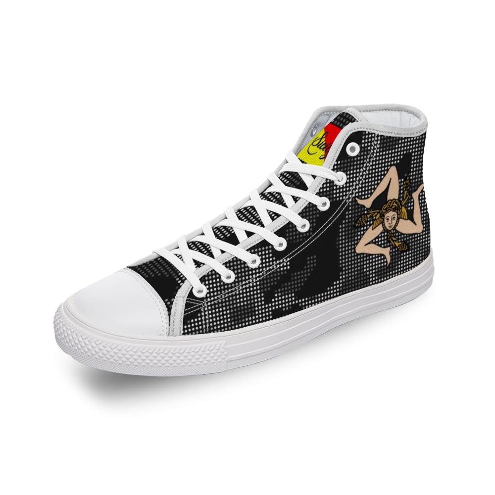 Sicilian Carbon Grey Camo Canvas High Top Sneakers for Men Women