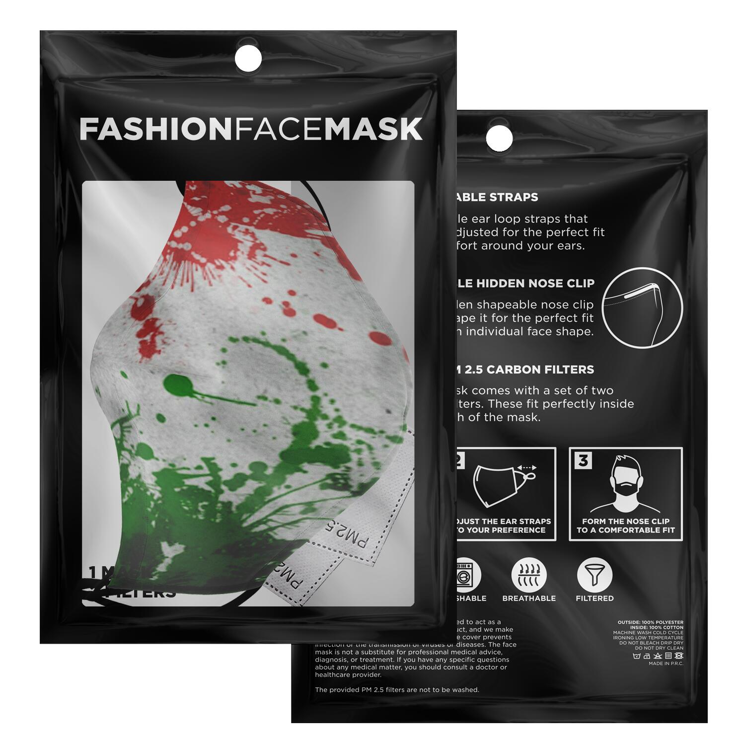 Italian Flag Art Custom Face Mask + 2 PM 2.5 Filters