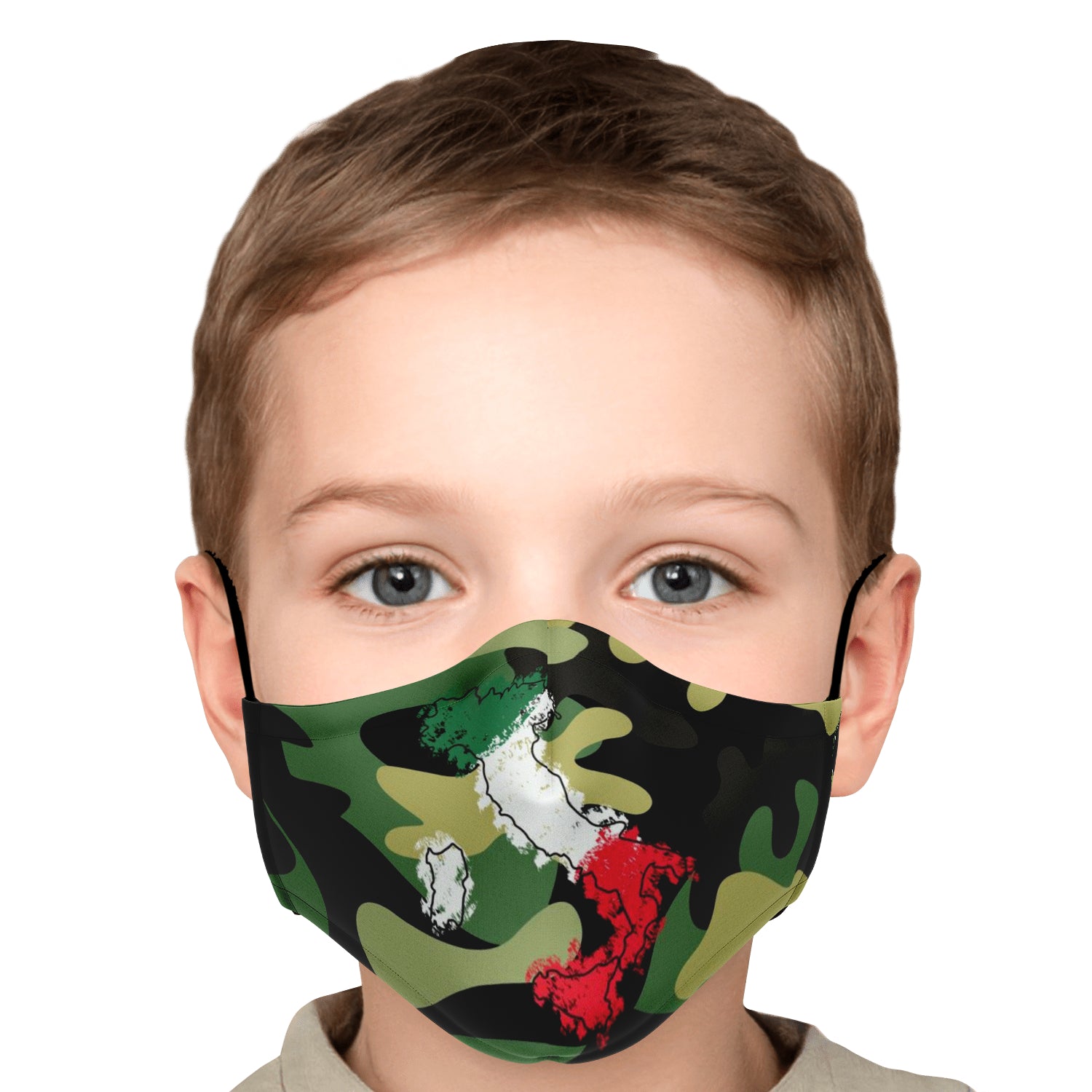 Italy Flag Map Paint Green Camo Face Mask + 2 PM 2.5 Filters