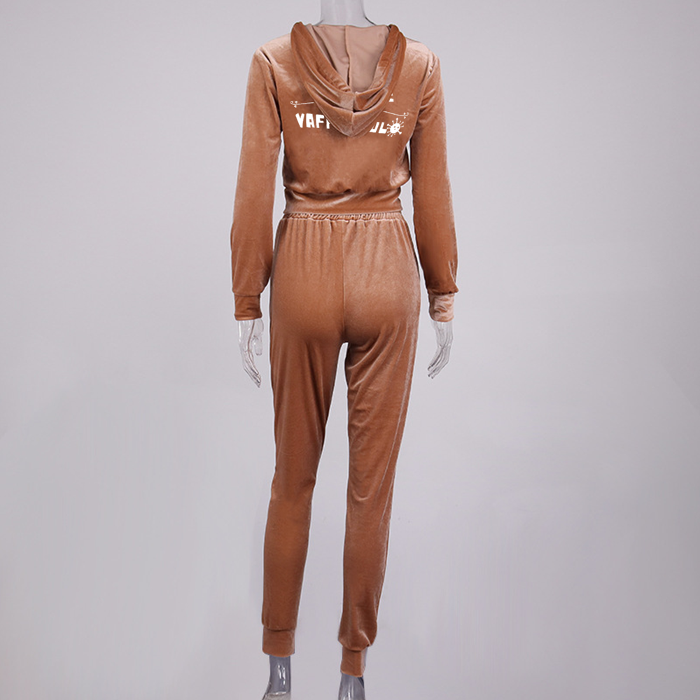 Be Polite Vaffanculo Women's Zippered Tracksuit Golden Velvet  Long Sleeve Hoodie Jacket+Pants