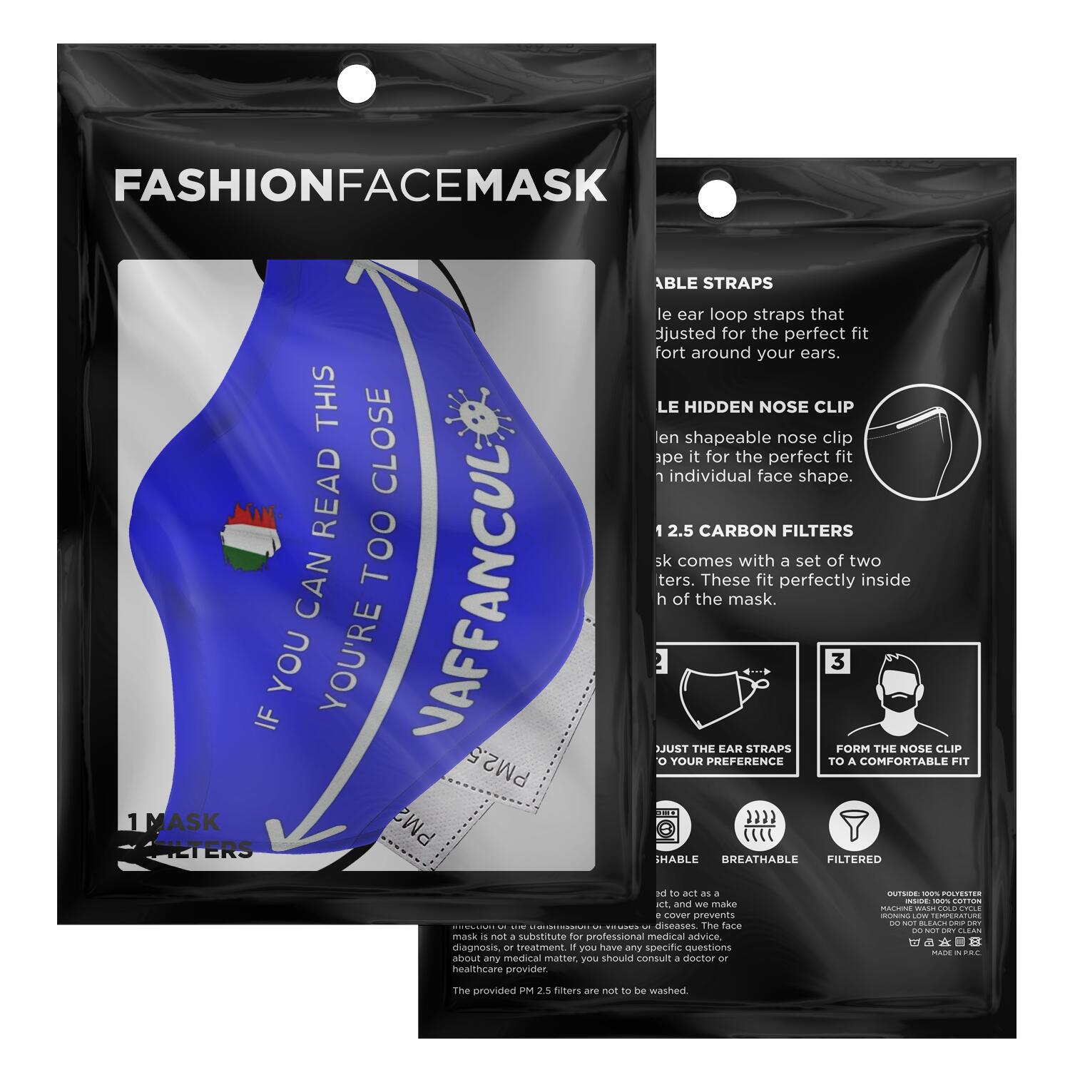 Vaffanculo You're Too Close Face Mask + 2 PM 2.5 Filters