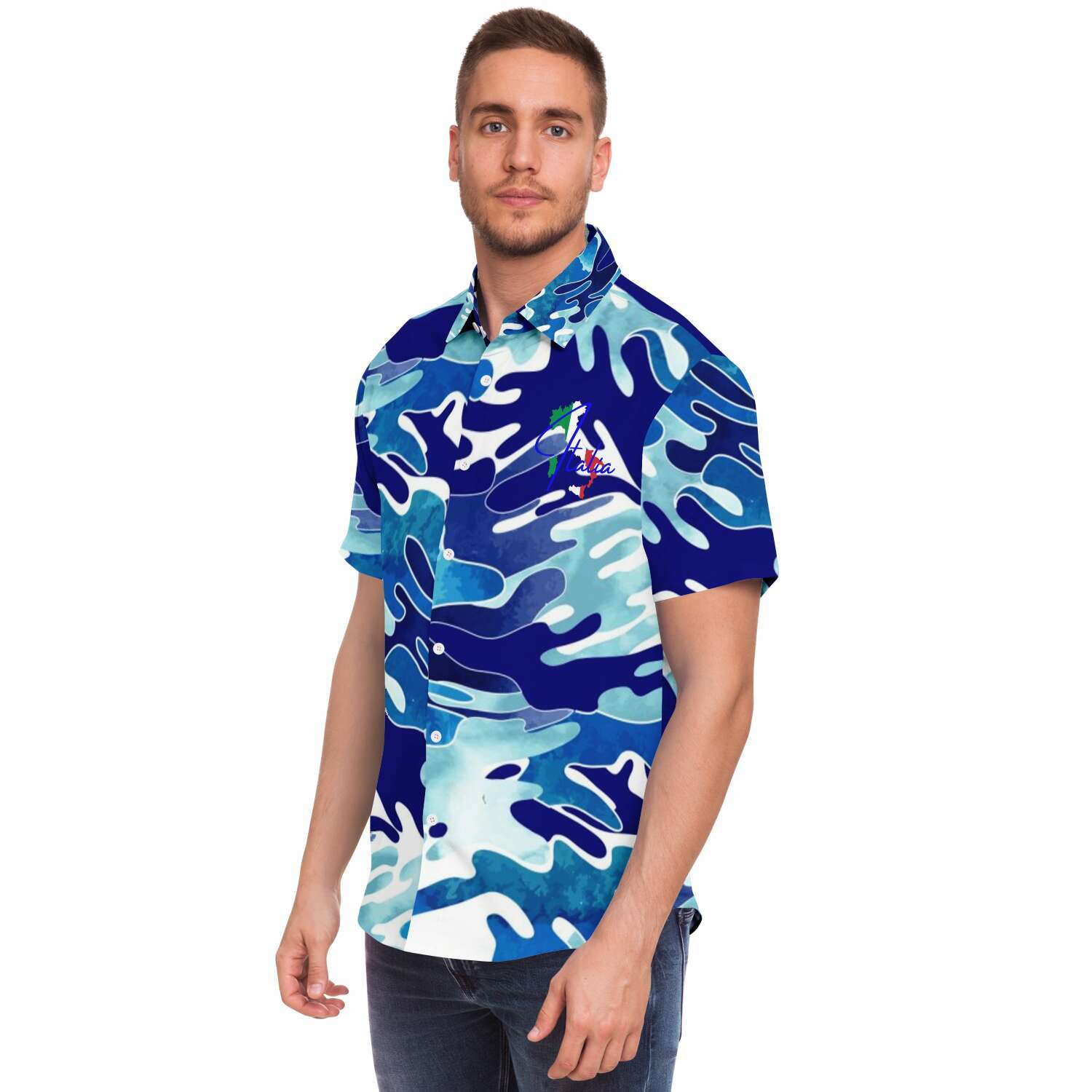 Italia Flag Map Short Sleeve Down Shirt