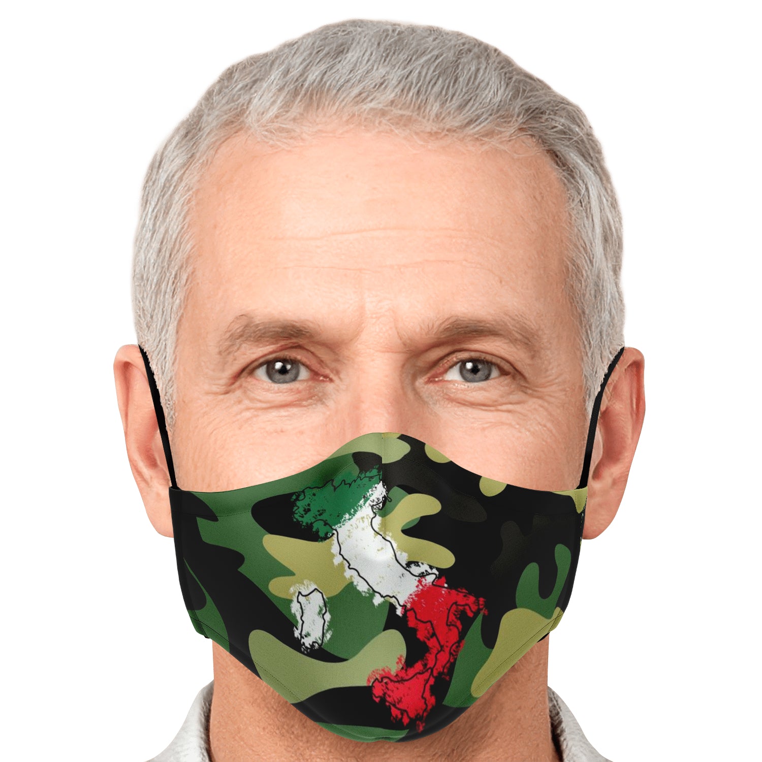 Italy Flag Map Paint Green Camo Face Mask + 2 PM 2.5 Filters