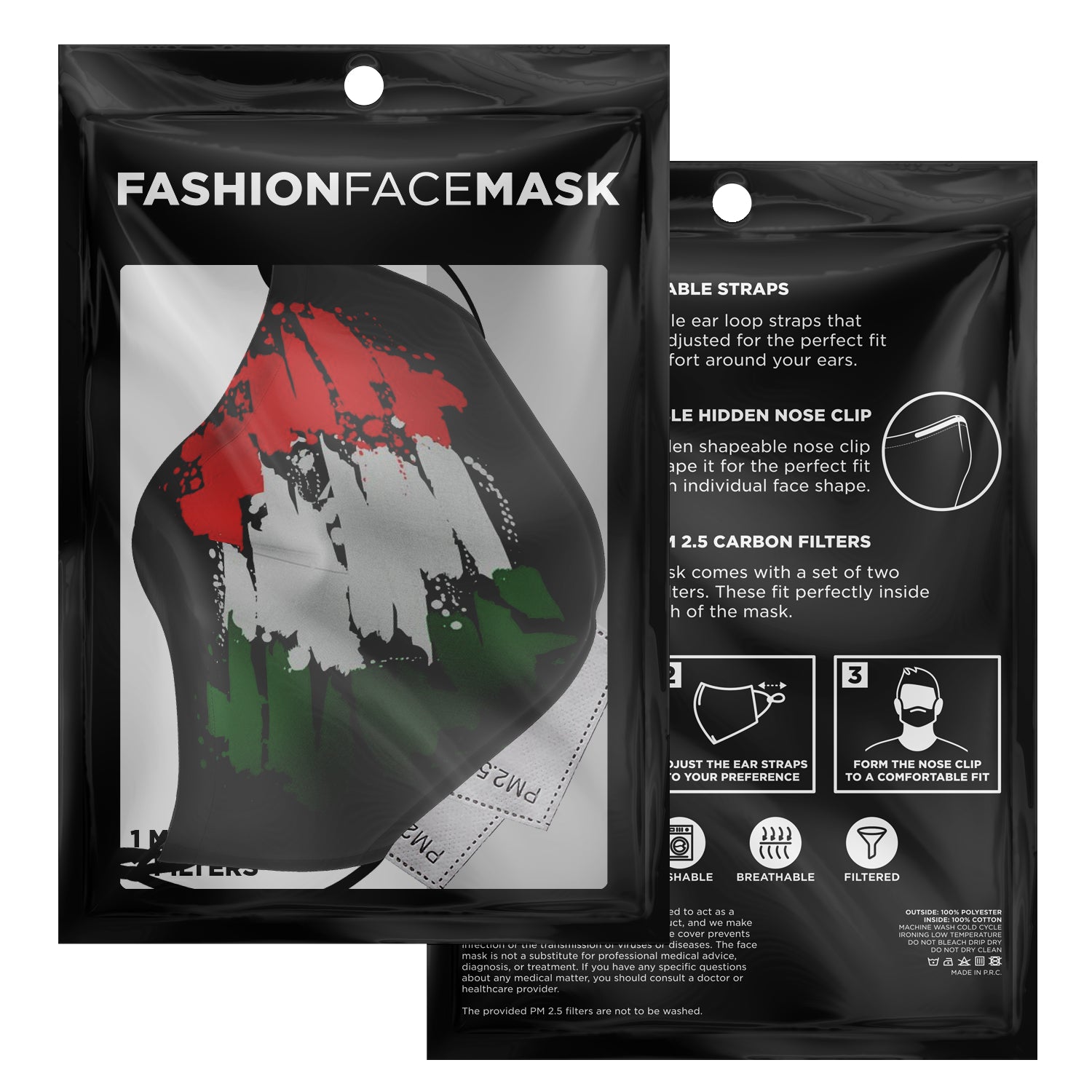 Italy Flag Paint Face Mask + 2 PM 2.5 Filters