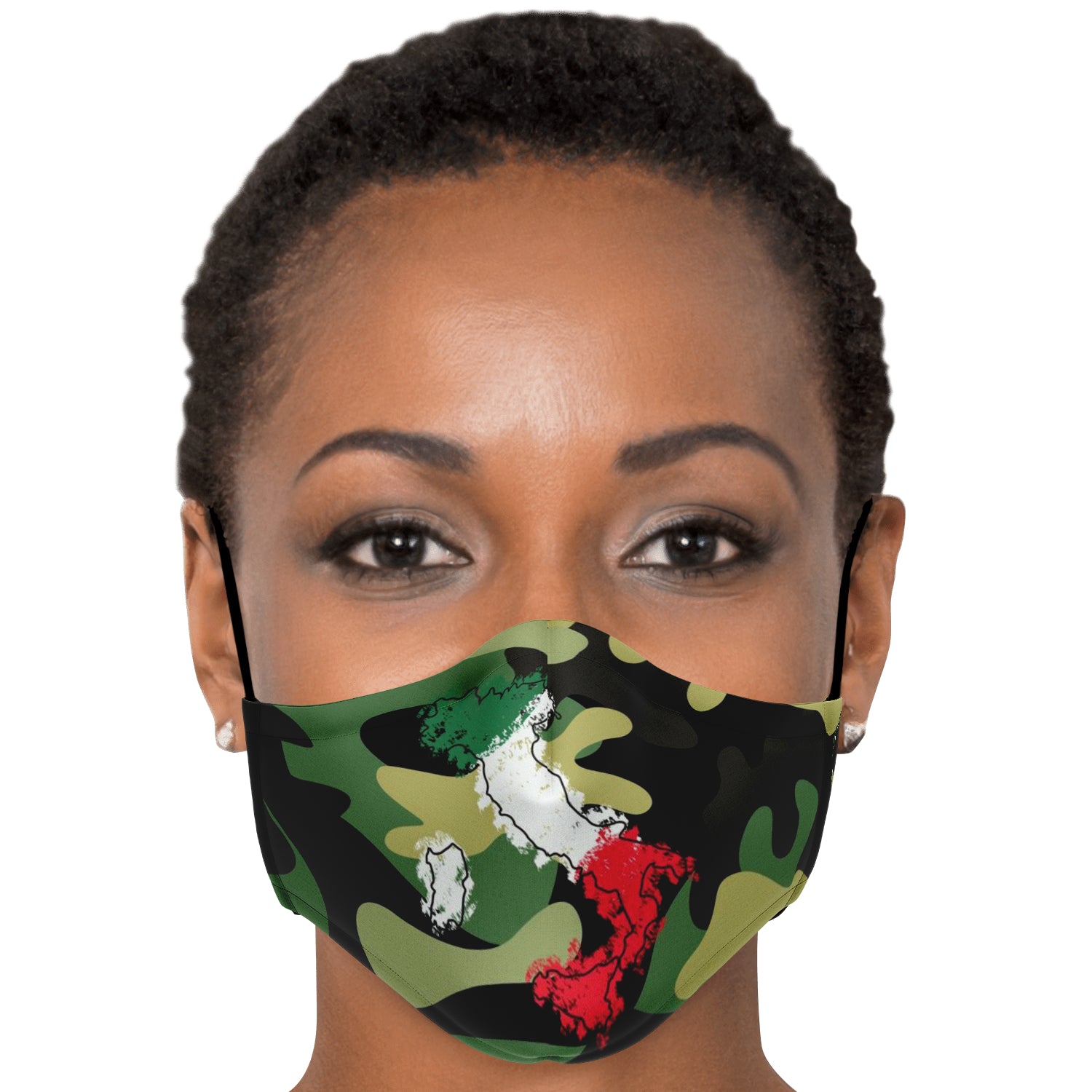 Italy Flag Map Paint Green Camo Face Mask + 2 PM 2.5 Filters