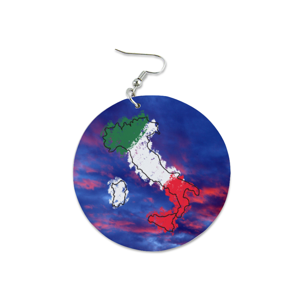 Italy Flag Map Sunset Round Wooden Earrings