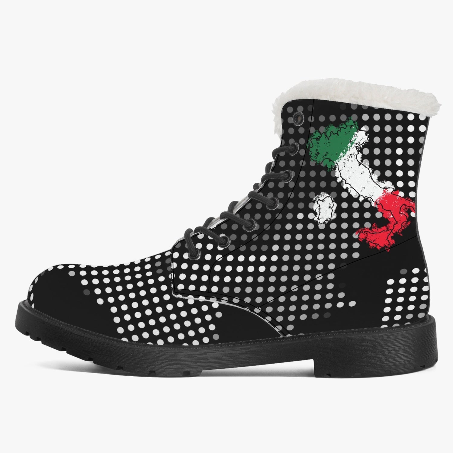 Italy Flag Map Carbon Grey Camo Faux Fur Leather Boots