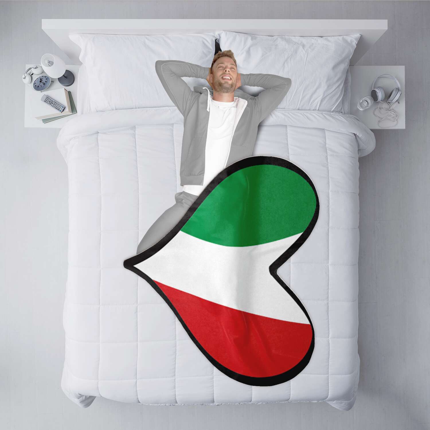 Italian Flag Heart Free Form Microfiber Fleece Blanket