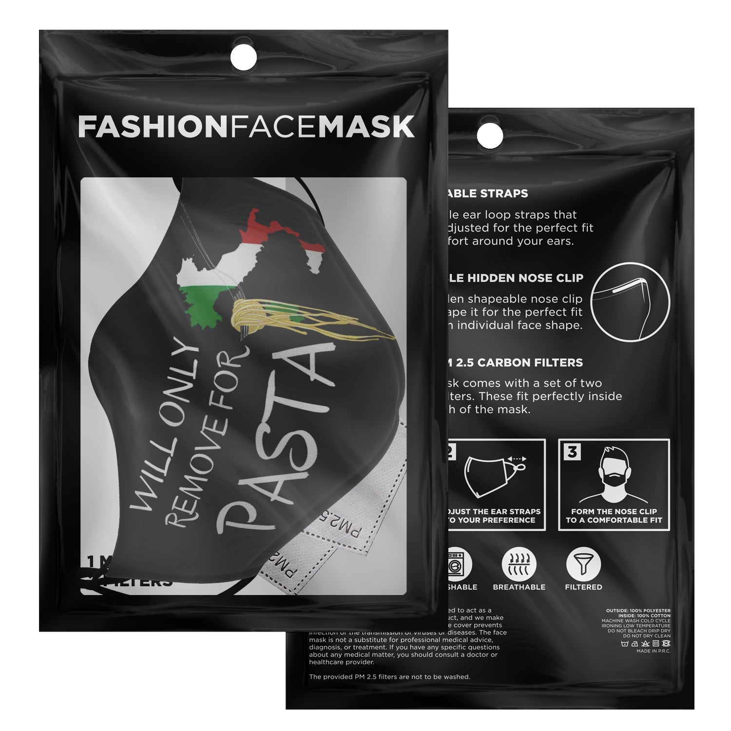 Will Only Remove For Pasta Face Mask + 2 PM 2.5 Filters