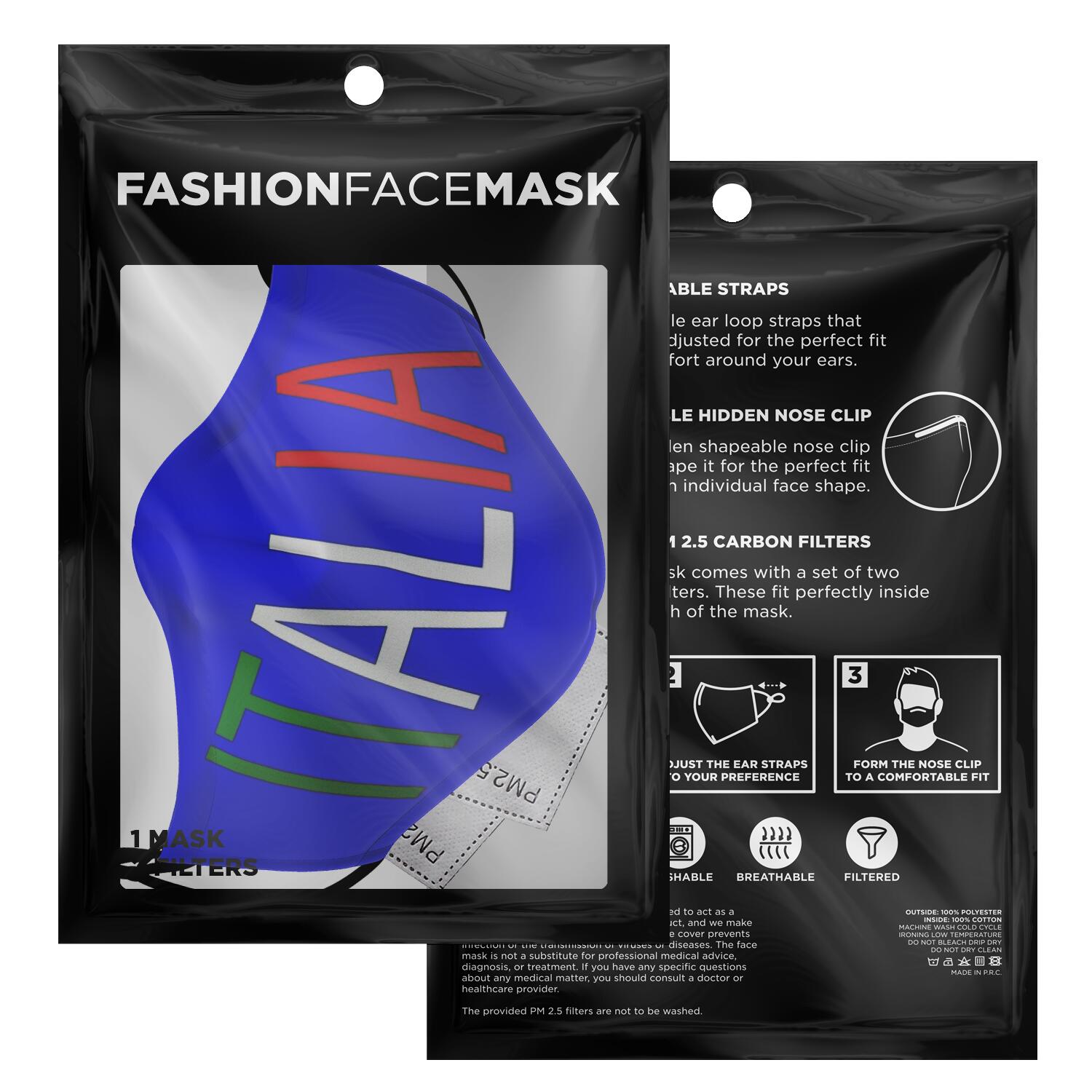 Italia Blue Custom Face Mask + 2 PM 2.5 Filters