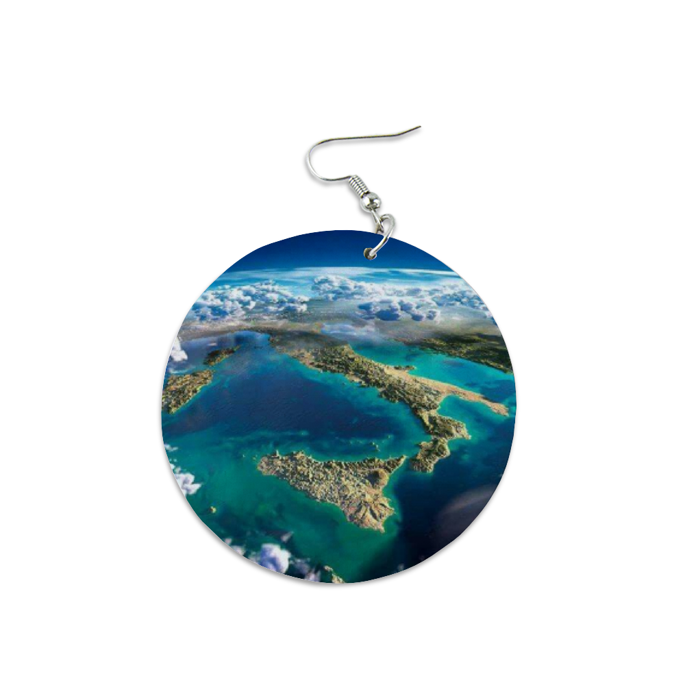 Italy Sat View Round Wooden Earrings