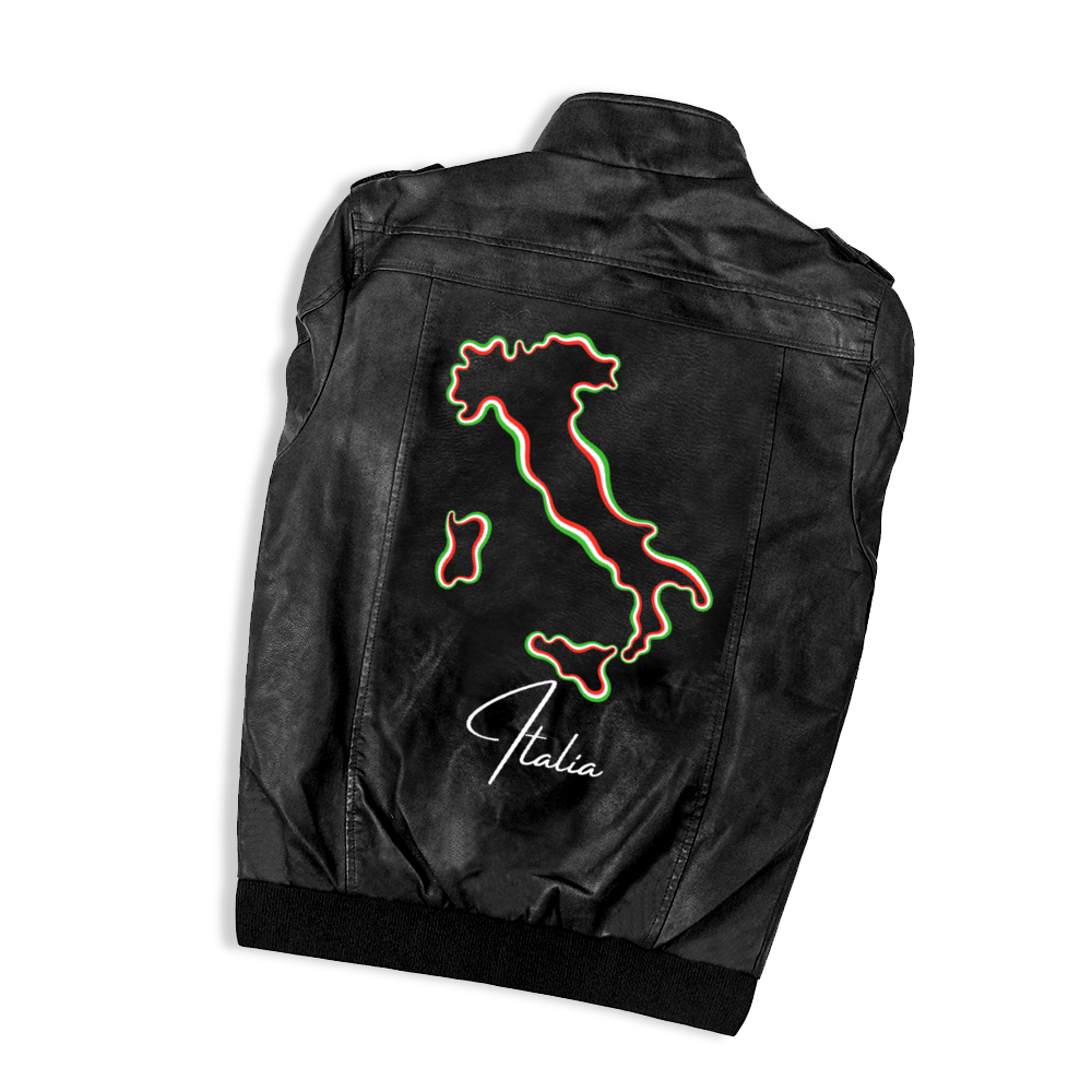 Italia Flag Map Men's PU Leather Jacket With Removable Hood