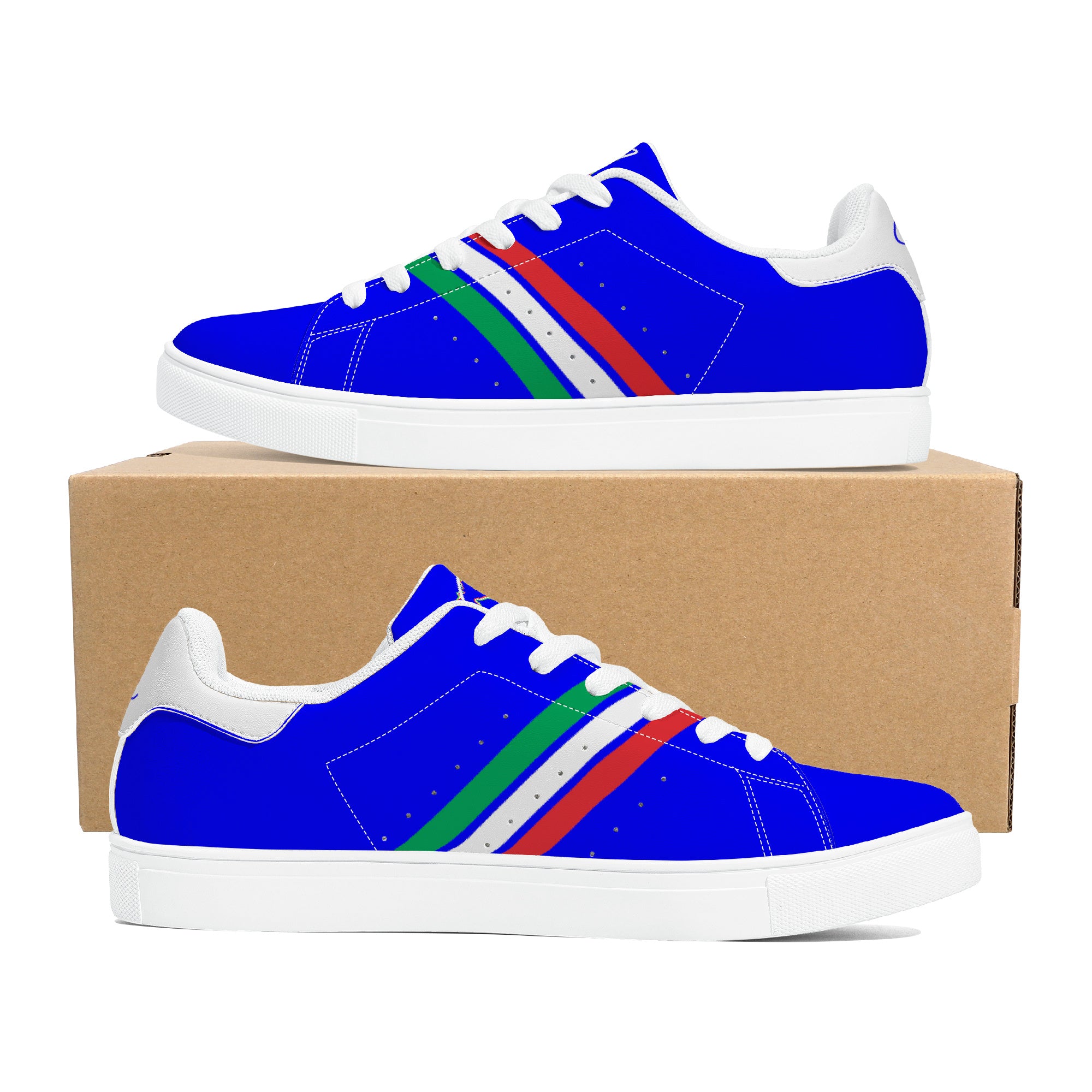 Italia Low-Top Leather Sneakers -Blu/ White