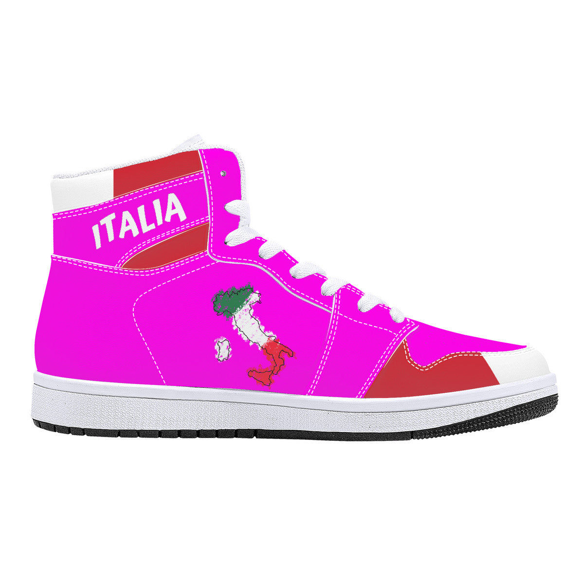 Italia Flag Map High-Top Leather Sneakers - Pink Edition