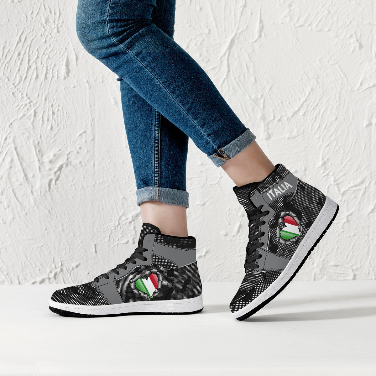 Italia Inside Carbon Fiber Grey Camo High-Top Leather Sneakers