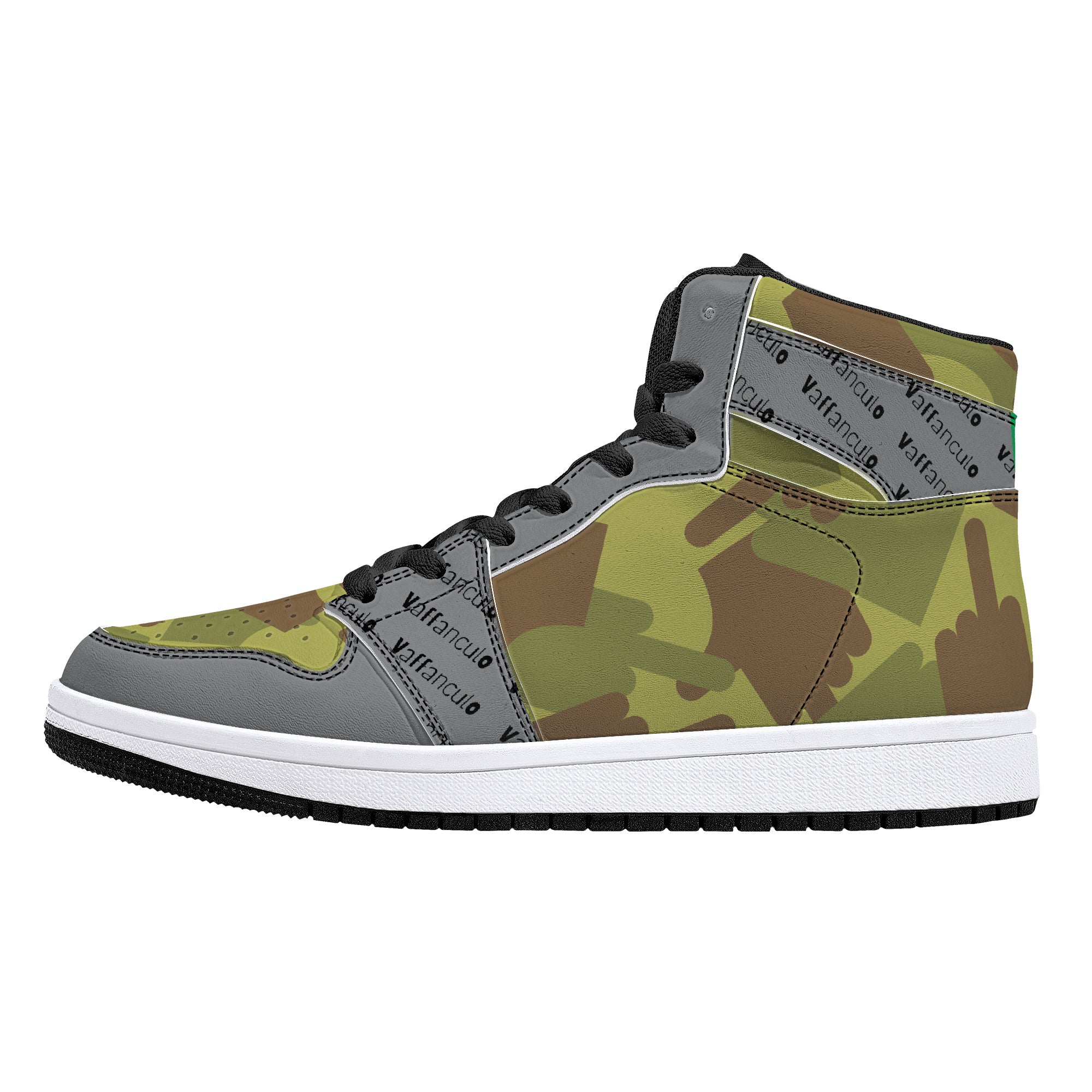 Vaffanculo Green Camo High-Top Leather Sneakers